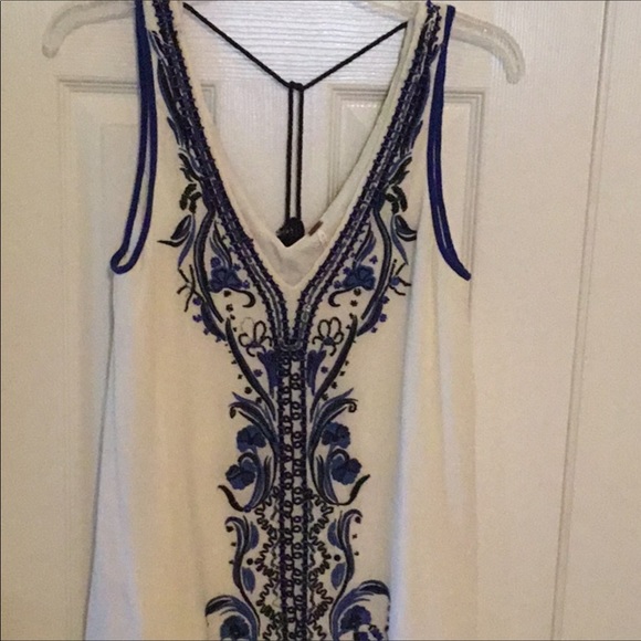 Free People Flowy Cream and Blue Dress - Picture 2 of 3